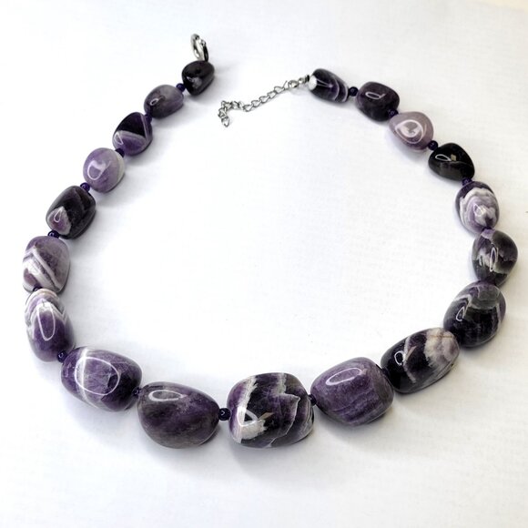 Chunky Amethyst Purple hued Fashion Gemstone Necklace - Picture 2 of 11